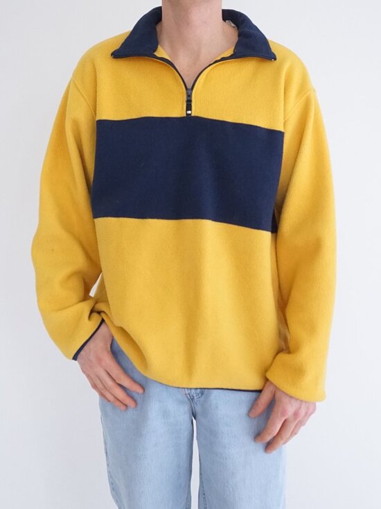 Other - Vintage Court Club Yellow Navy Rugby Stripe Quarter Zip Fleece Pullover M
